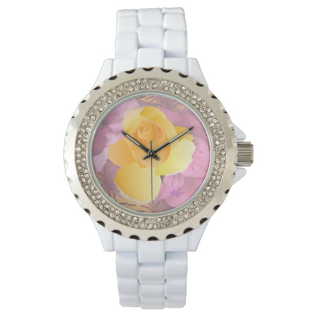 Montre Fleurs roses Rose Rose Rose Rose Rose Blanc Rhines (devant)