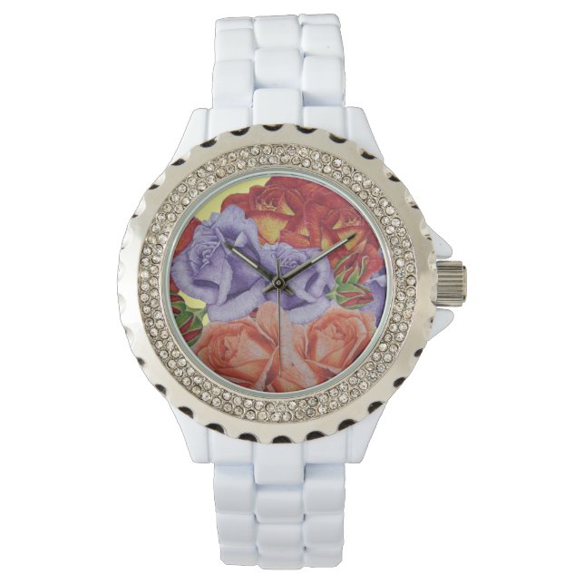 Montre fleurs roses rouges et bourgeons roses fleurs flor (devant)
