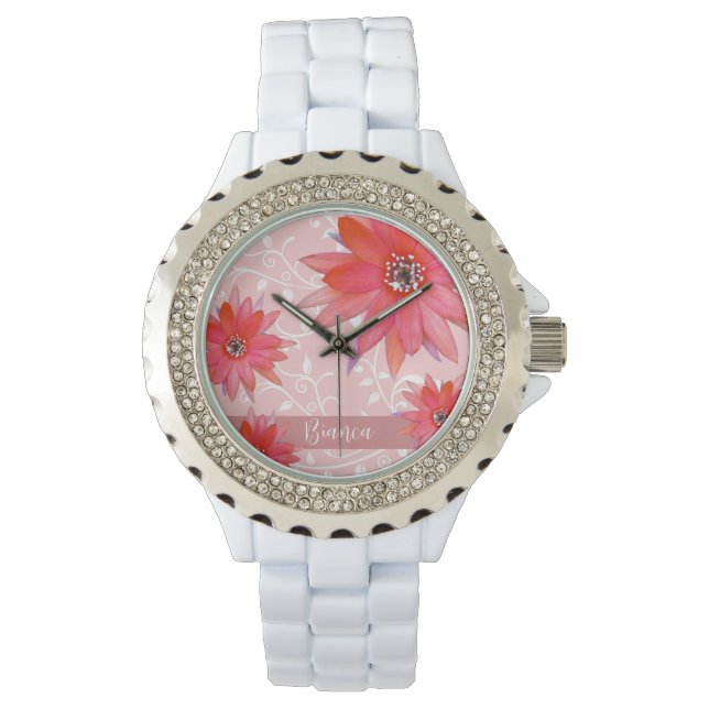 Montre Fleurs rouges Whimsical Feuilles Tourbillonnant Aj (devant)