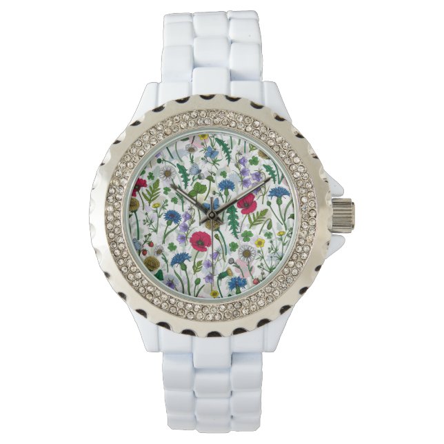 Montre Fleurs sauvages sur blanc cassé (devant)
