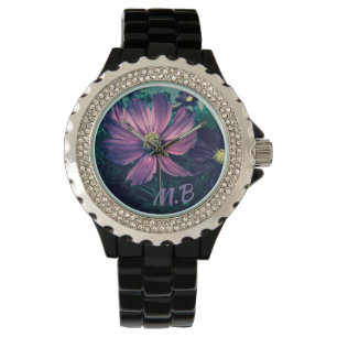 Montre Fleurs Sombres Violettes Élégantes Art de Photo Mo