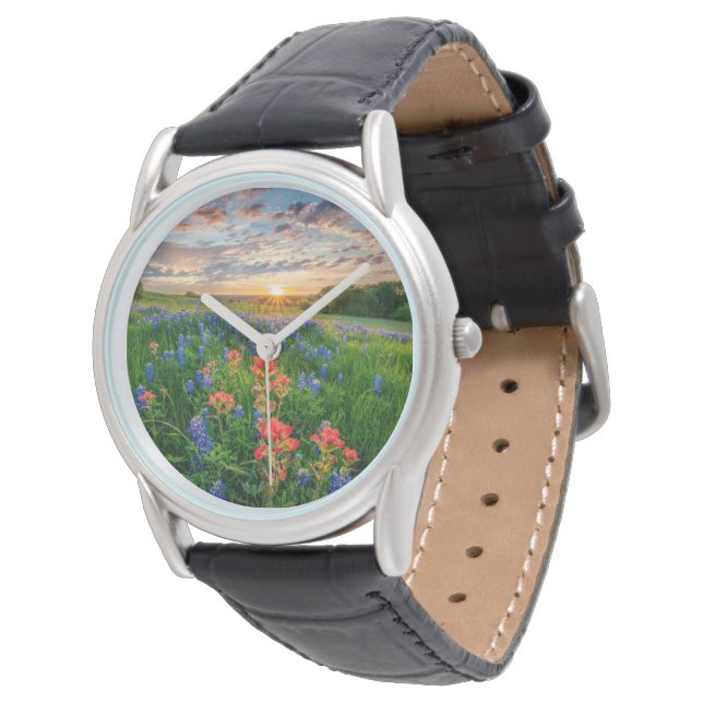 Montre Fleurs | Texas Bluebonnets & Indian Paintbrush (Incliné)