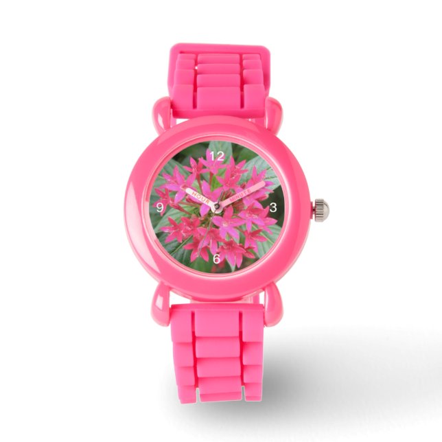 Montre Fleurs tropicales rose vif avec des chiffres (Recto)