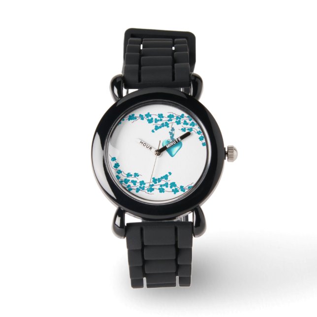 Montre Fleurs turquoises avec accentuation cardiaque (Recto)