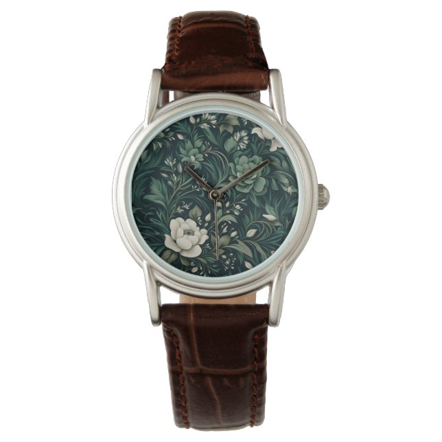 Montre Fleurs Vert Émeraude Foncé (devant)