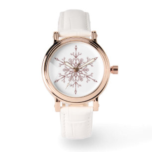 Montre Flocon de neige de Noël pailleté or rose élégant