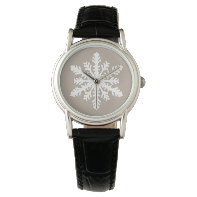 Montre Flocon de neige Ikat - Taupe et blanc (devant)
