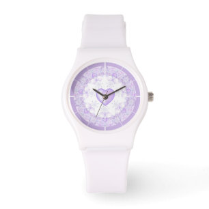 Montre flocon de neige violet clair et coeur étincelant