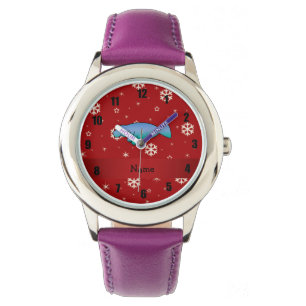 Montre Flocons de neige nommés personnalisés de rouge d