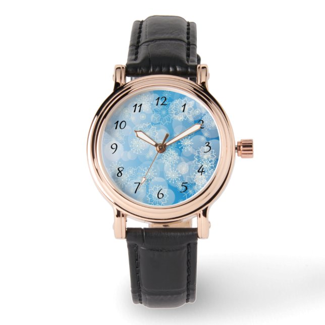 Montre flocons de Noël sur un fond bleu         (Recto)