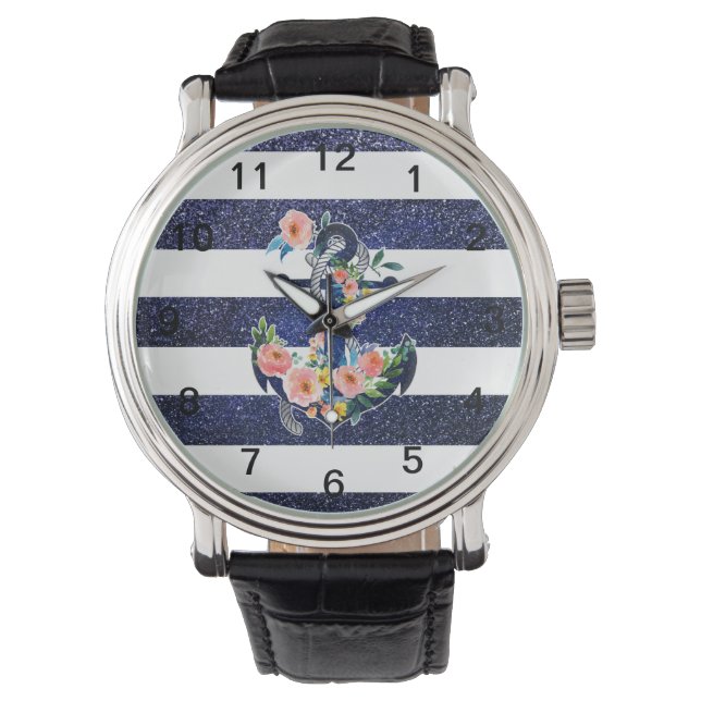 Montre Floral anchor on striped background (devant)
