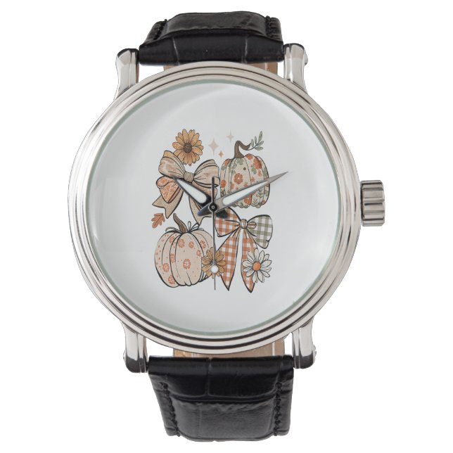 Montre Floral Automne Citrouille Coquette Boho Fall Bow (devant)