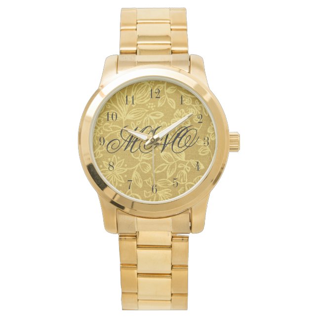 Montre Floral d'or monogramme personnalisé (devant)