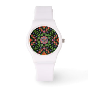 Montre Floral Rangoli sur Black White Sportwatch