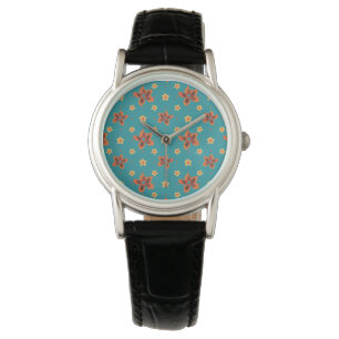 Montre Floral rétro et Pois sur Wristwatch Turquoise