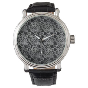 Montre florale grunge noire et grise