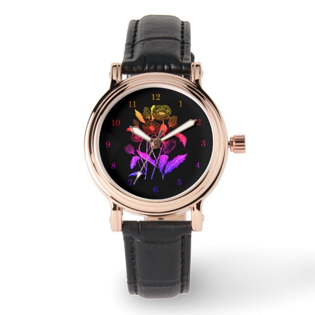 Montre Florale pour Femme Noire (Recto)