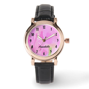 Montre Florale rose avec nom personnalisé