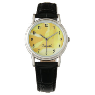 Montre Florale Rose Jaune avec nom personnalisé
