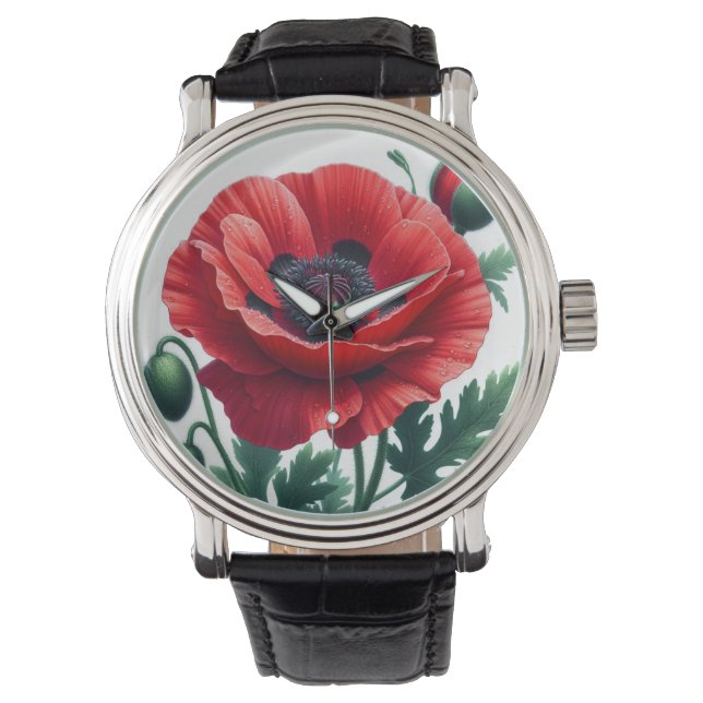 Montre Flore de pavot rouge (devant)