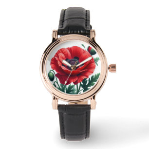 Montre Flore de pavot rouge