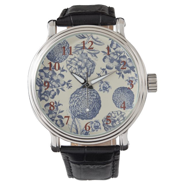 Montre Flore d'impression florale de fleurs bleues antiqu (devant)