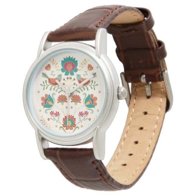 Montre Flore Folk Avec Oiseaux (Incliné)