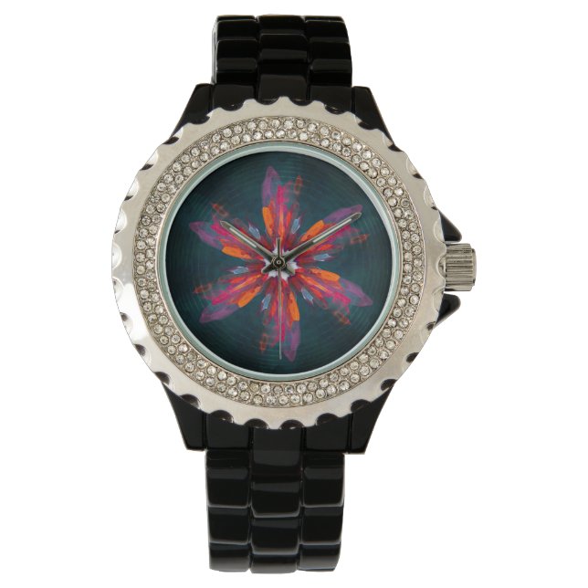 Montre Flore Mandala Flowers Orange Red Blue Abstract (devant)