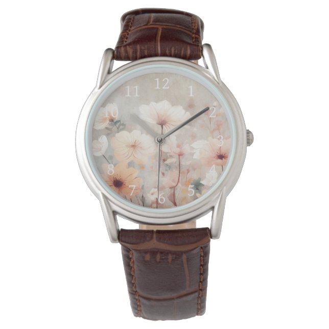 Montre Flore Pêche Fleurs Beige Design 328 (devant)