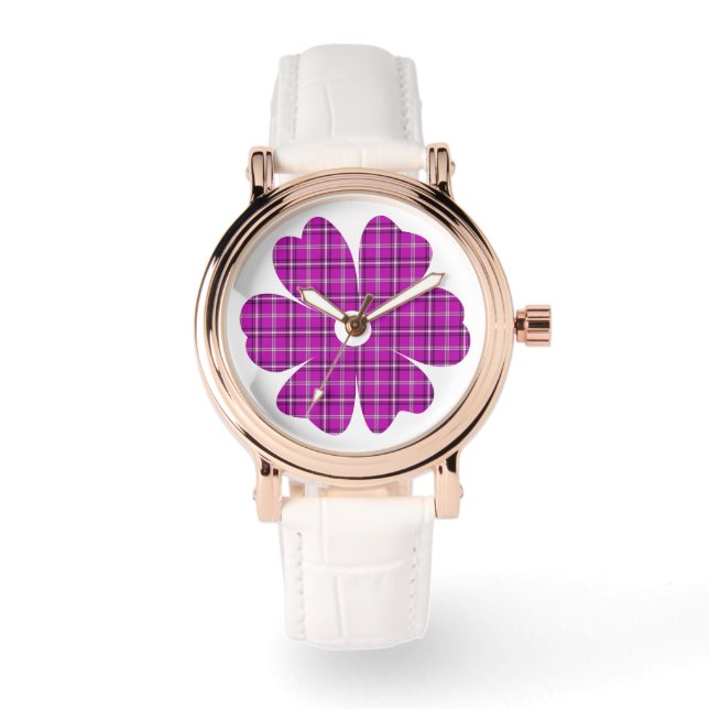 Montre Flower Shape Plaid Pink Purple (Recto)