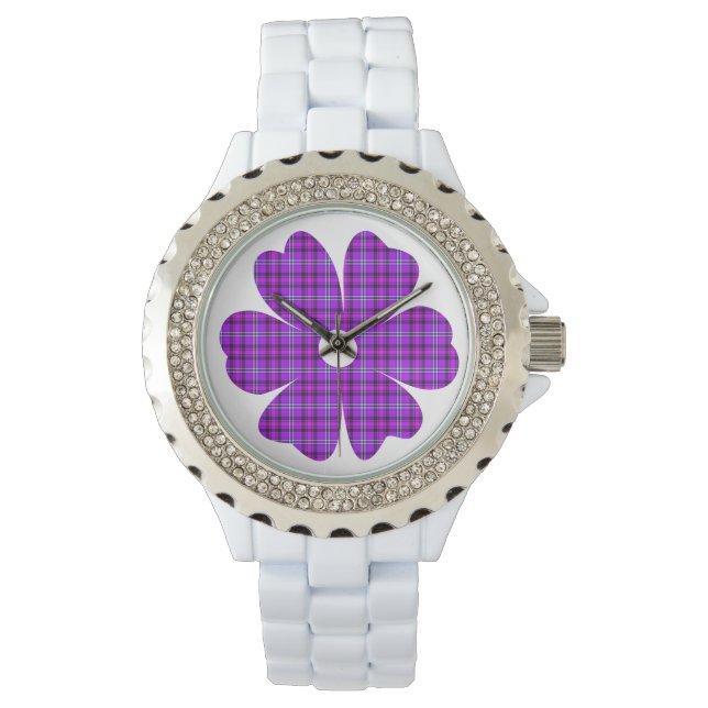 Montre Flower Shape Plaid Purple Pink (devant)