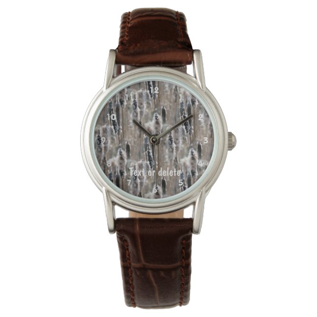 Montre Fluffy Cattails Nature Motif Personnalisé  (devant)