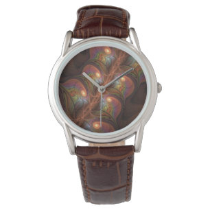 Montre Fluorescent coloré Abstrait Trippy Brown Fractal