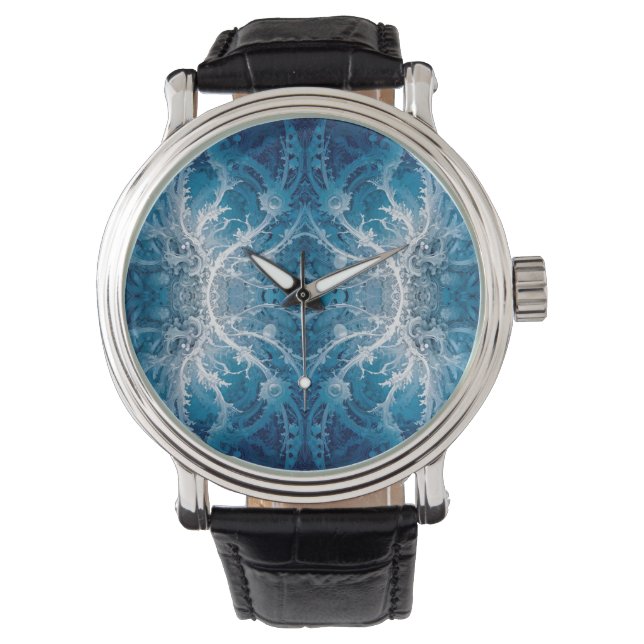 Montre Flux cosmique sacré - Symétrie argent bleu (devant)