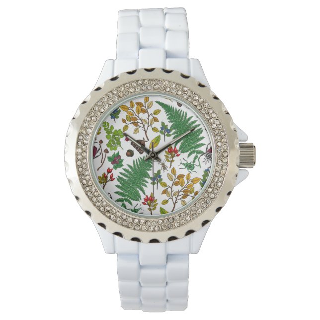 Montre Forest berries, leaves and bugs on white (devant)