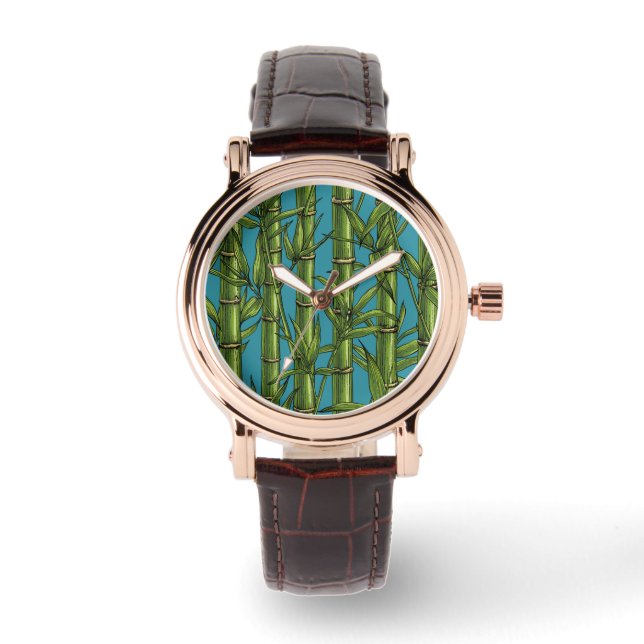 Montre Forêt de bambou sur bleu (Recto)