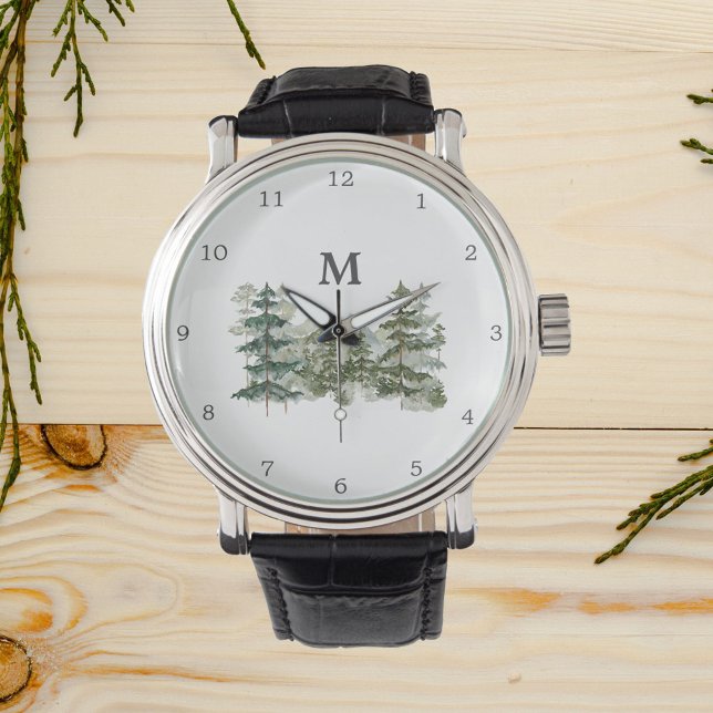 Montre Forêt de pins et montagne monogrammés (Close up)