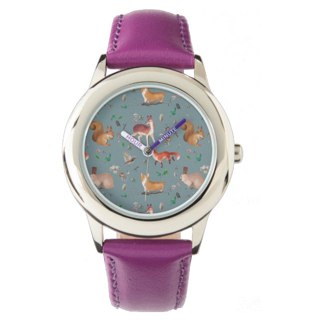 Montre forfait in watercolor pattern- bambi, fox, coney (devant)