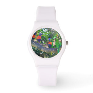 Montre Foule de lorikeets arc-en-ciel sur une branche d'u