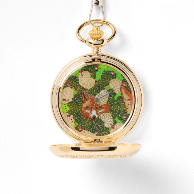 MONTRE FOX ROUGE PARMI LES FEUILLES VERTS ET LE FOLIAGE (Recto)