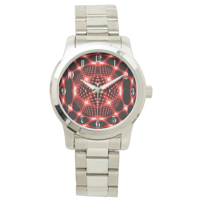Montre Fractale de globe rouge néon (devant)