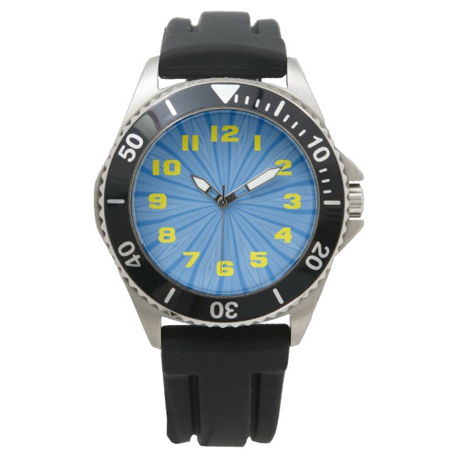 Montre Fractale de stries radiales bleues de Hanoukka (devant)