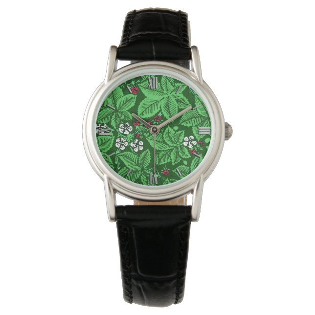 Montre Fraises et Feuilles Art Nouveau, Emerald Green (devant)