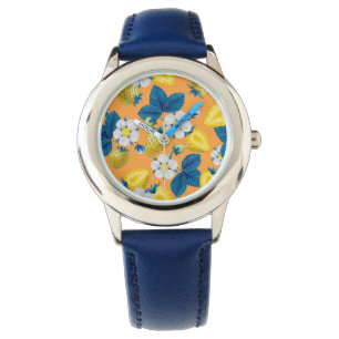 Montre Fraises jaunes sur orange