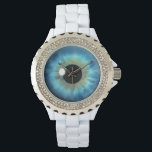 Montre Frapper Blue Eye Iris Eyeball Custom Wrist Watch<br><div class="desc">Blue Eye Iris © Sunny Mars Designs. Cool,  amusant imprimé à l'aide d'une montre à poignet bleu,  avec une image graphique à la mode,  moderne,  magnifique,  unique,  monstrueuse,  déplaisante,  bizarre et tordue d'un iris d'oeil bleu grand réaliste. D'autres modèles de lunettes de couleur sont également disponibles en magasin.</div>