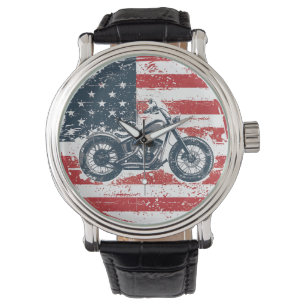 Montre Freedom Ride : Moto rétro et drapeau américain