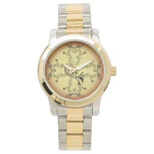 Montre French Horn~Scroll musical~Arrière - plan doré~