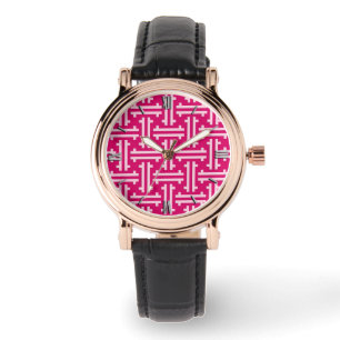 Montre Fret chinois Art déco, rose fuchsia
