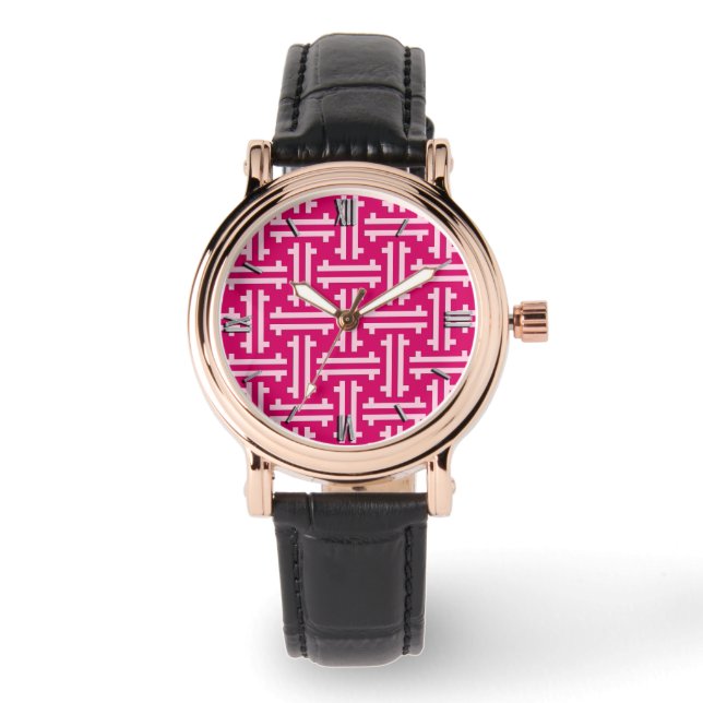 Montre Fret chinois Art déco, rose fuchsia (Recto)