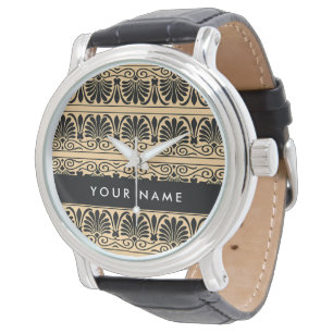 Montre Fret Grec Arabesque Brown, Votre Nom, Personnalise